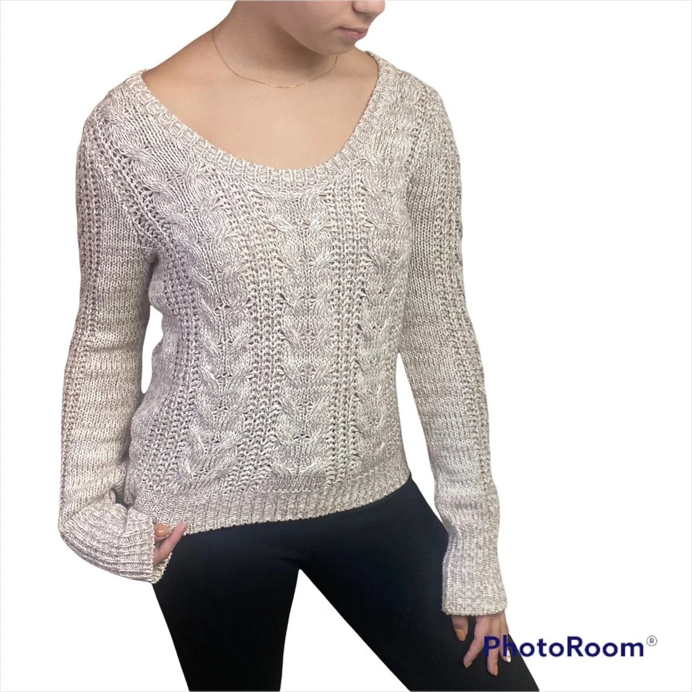 Free People cable knit sweater tan and cream small